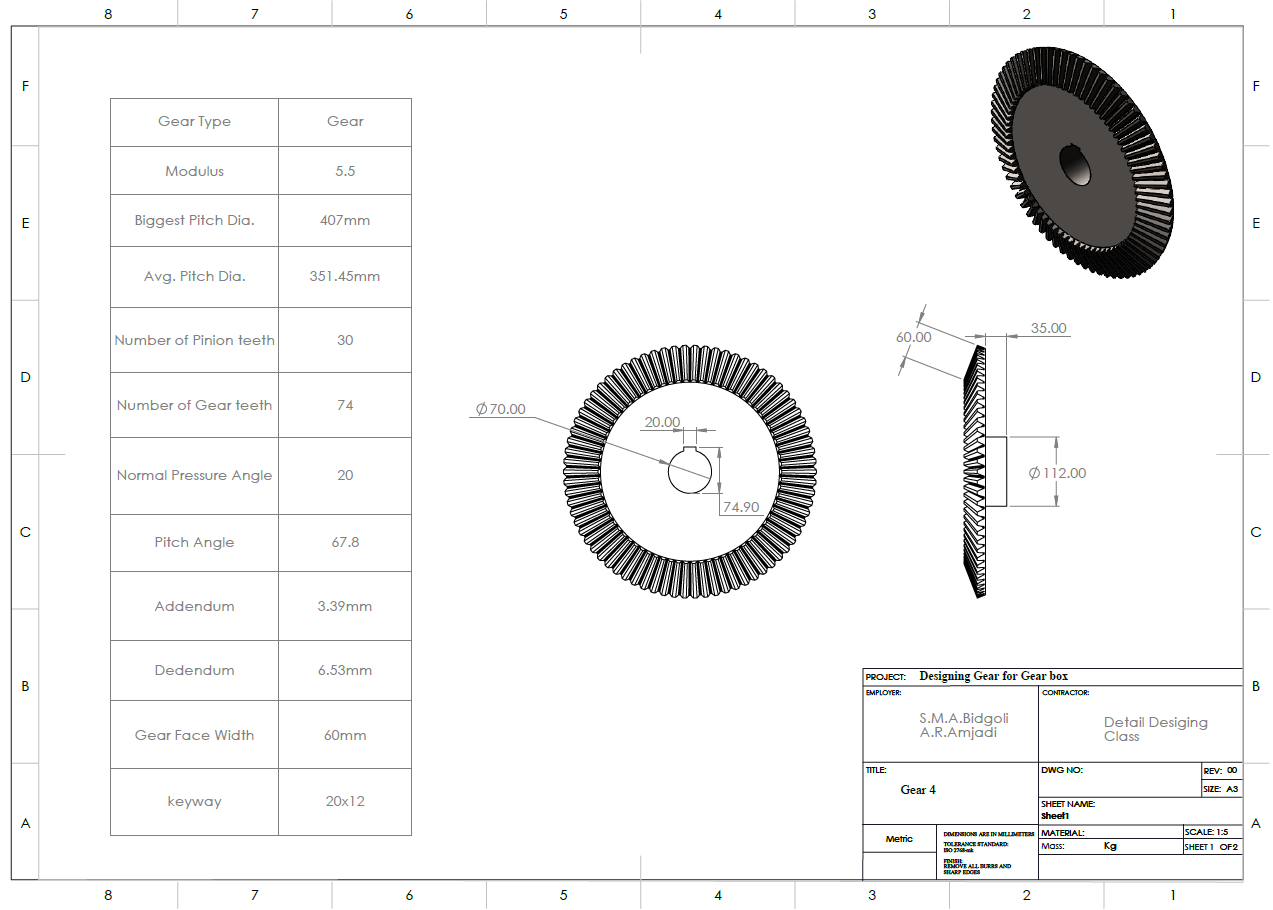 Manufacturing drawing of the bevel gear G4.