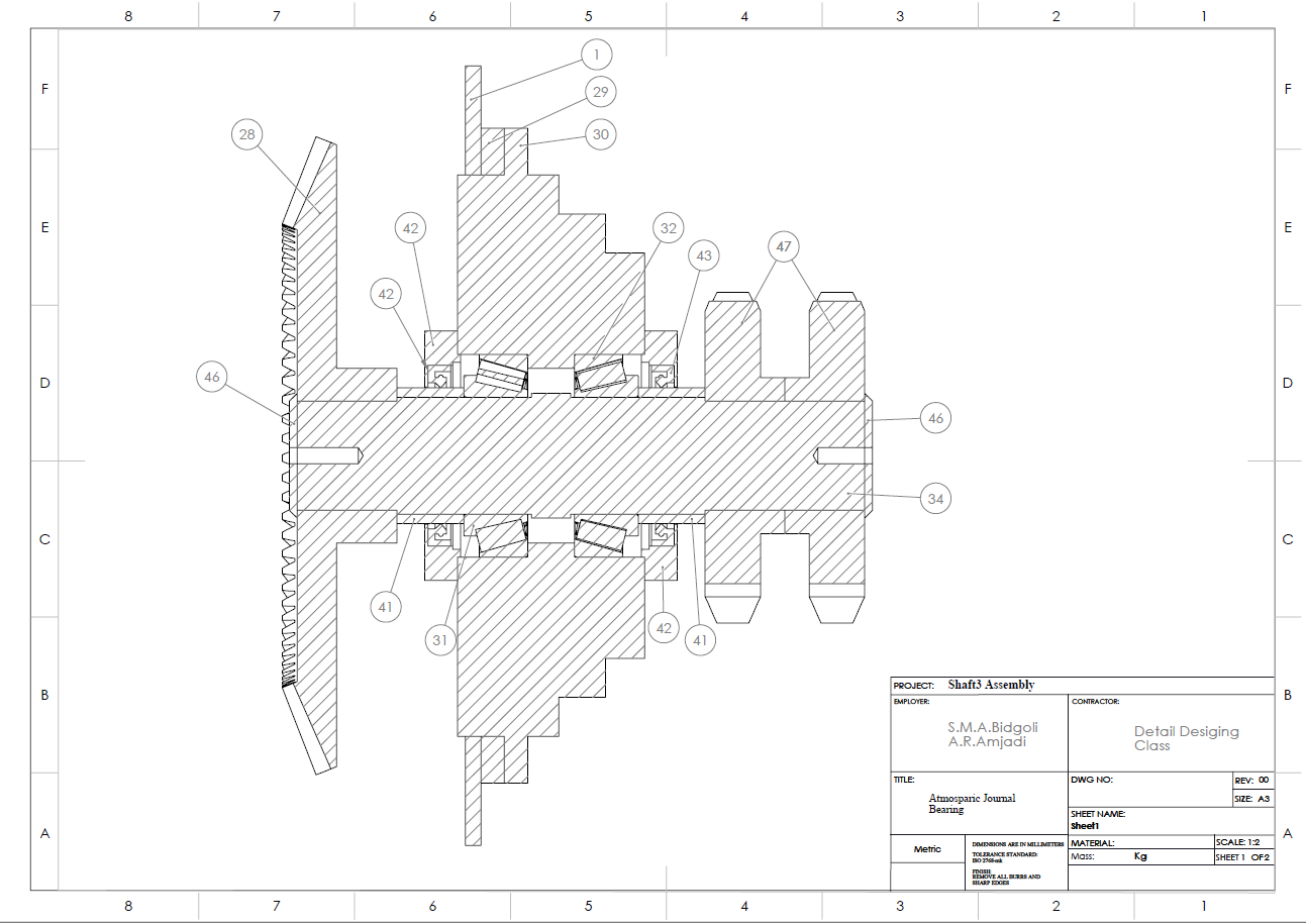 Assembly drawing of shaft S3 in its sleeve.